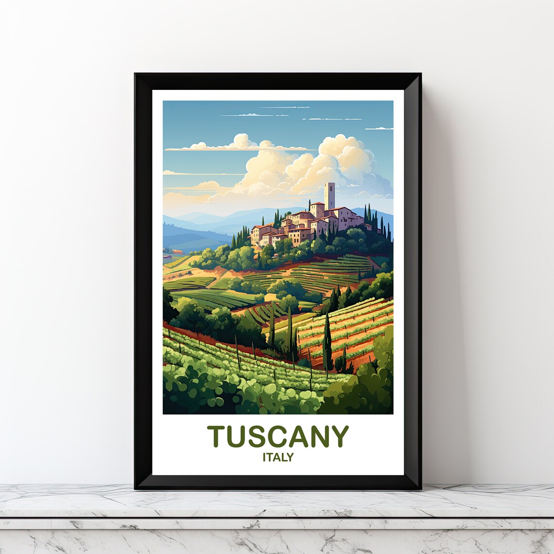 Tuscany Italy Vineyard Hillside Village Vintage Travel Poster