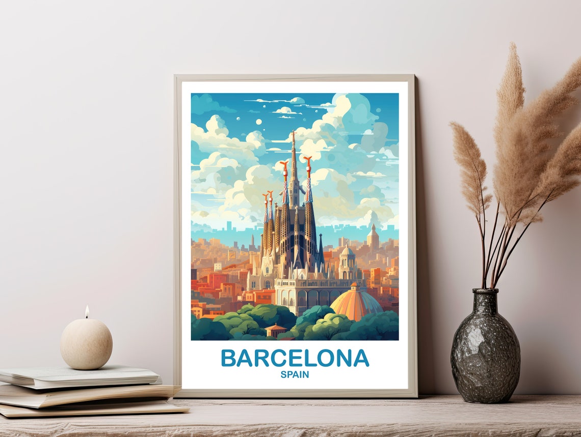 Barcelona Spain Sagrada Familia Vintage Style Travel Art Poster - Image 3