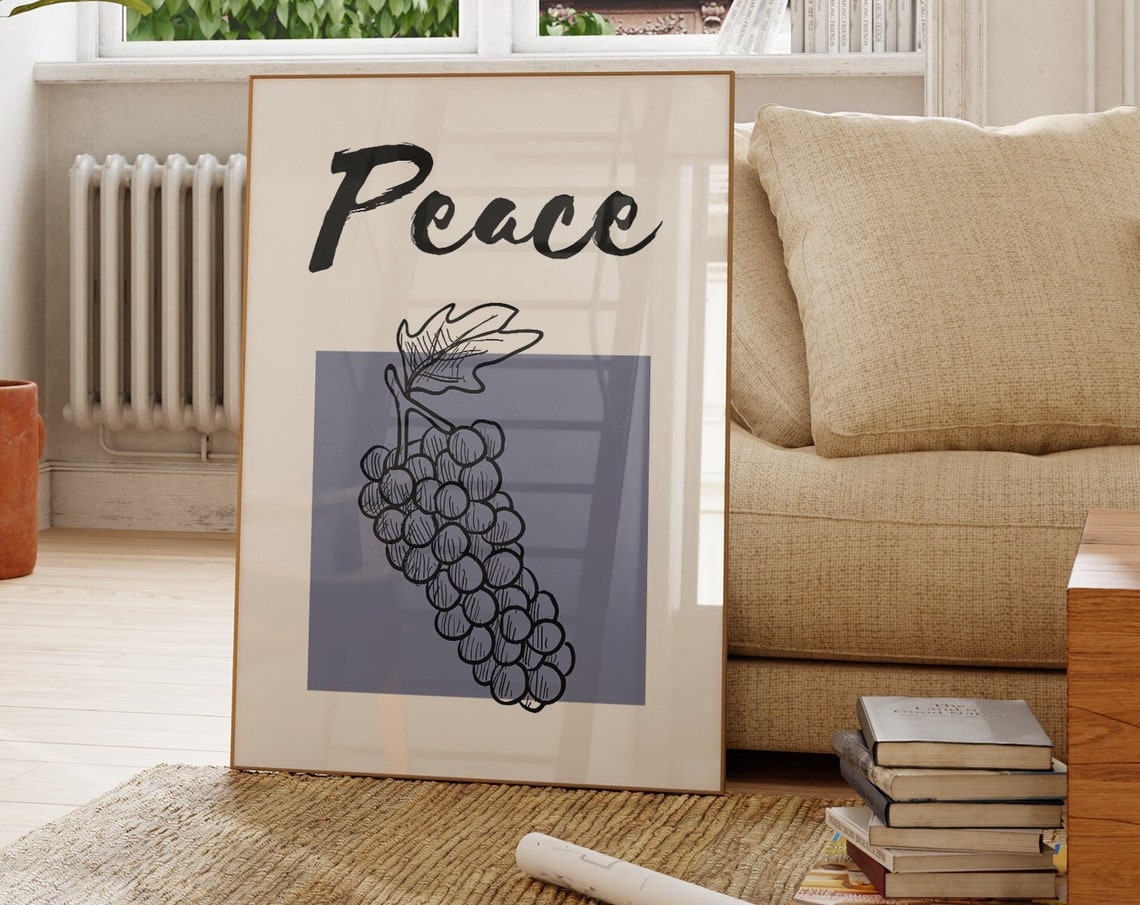 Peace Grapes Fruit Sketch Christian Affirmation Wall Art Poster