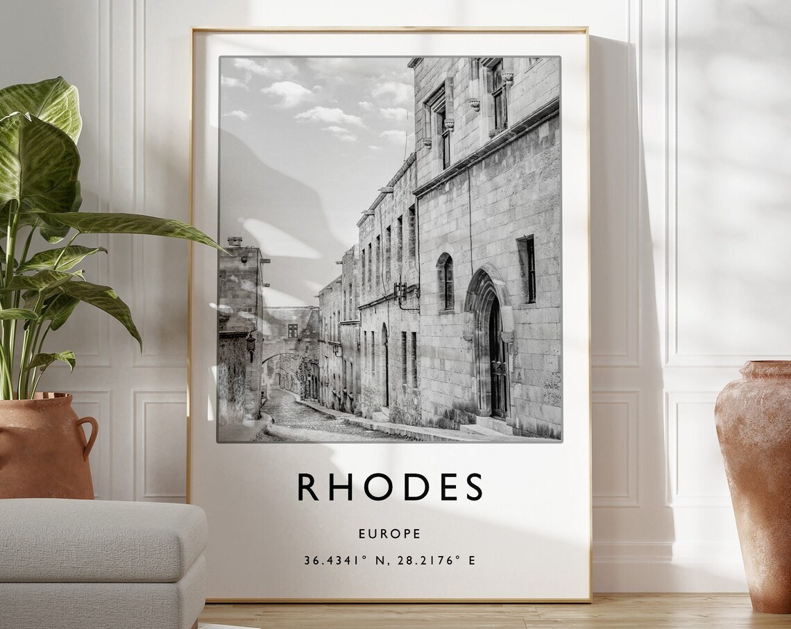 Rhodes Europe Black White Historic Stone Street Photo Poster