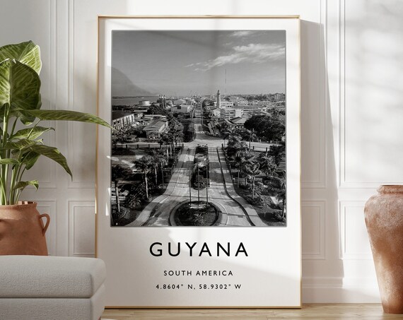 Guyana Travel Print Guyana Travel Poster Caribbean Travel Print Tropical Travel Art Black And White Art