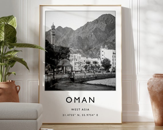 Oman Travel Print Oman Travel Poster Islamic Gift Islamic Poster Middle Eastern Travel Art Black And White Travel Print Oman Gift