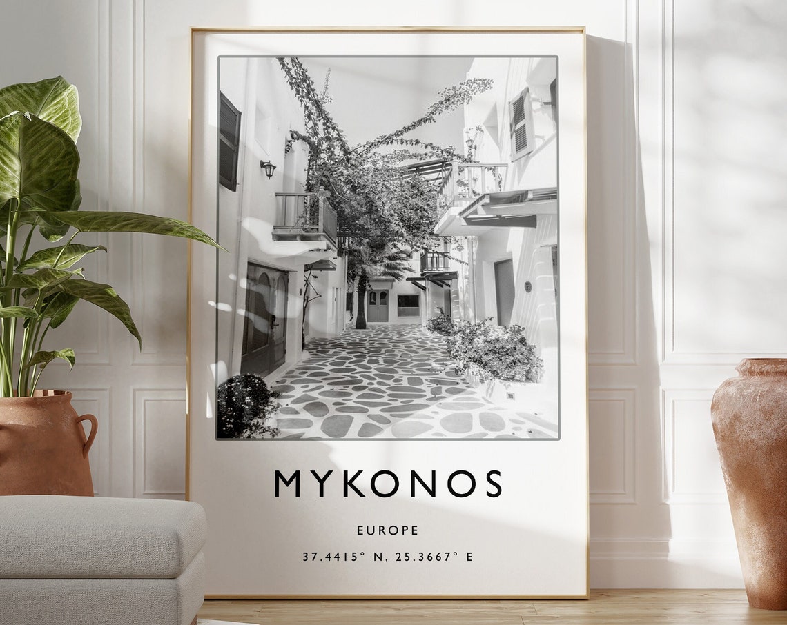Mykonos Travel Print Greece Travel Poster Mykonos Gift Greece Travel Art Greek Travel Decor Black And White Travel Print