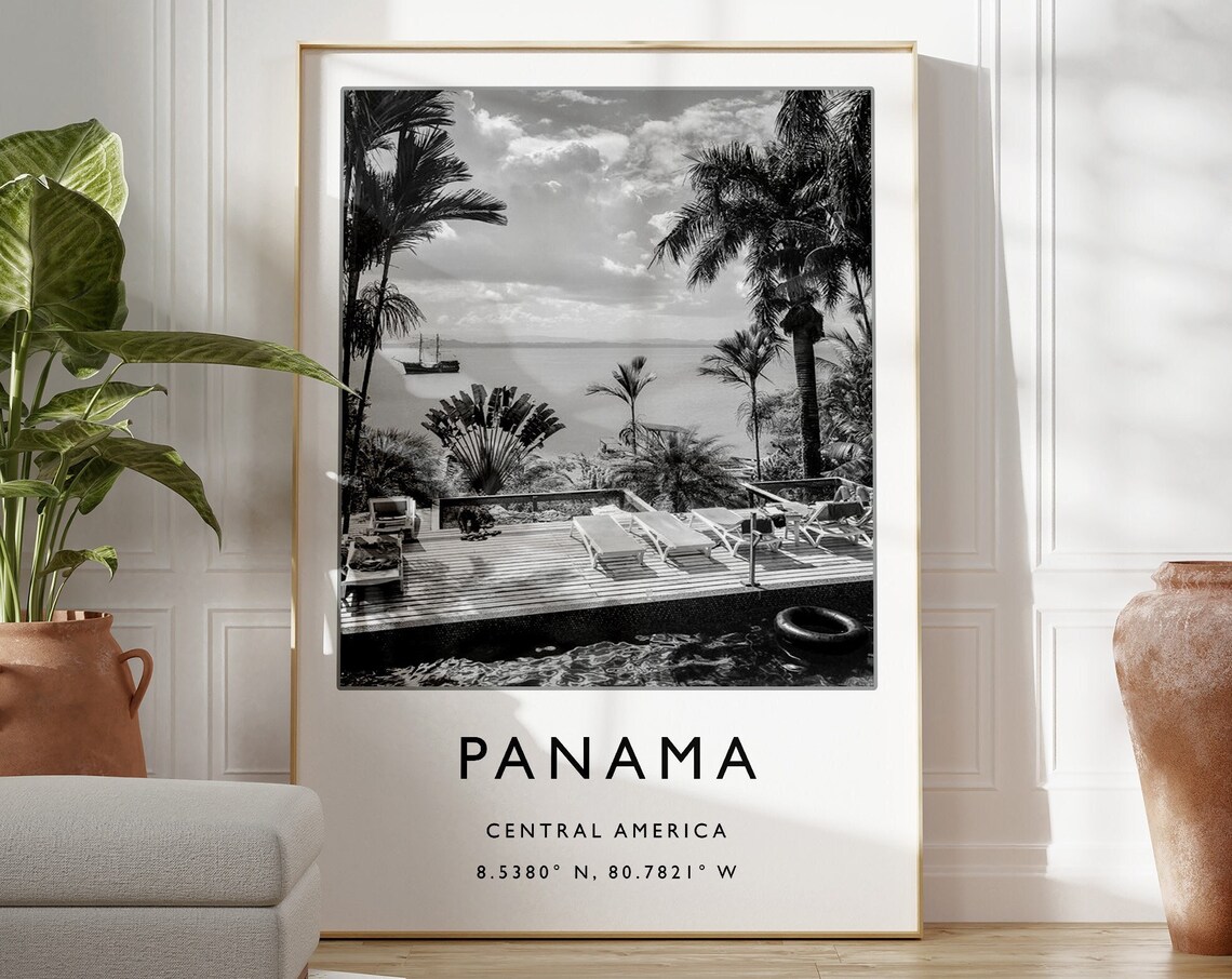 Panama Travel Print Panama Travel Poster Caribbean Gift Tropical Poster Panamanian Travel Art Black And White Travel Print