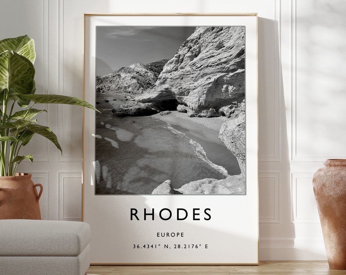 Rhodes Travel Print Rhodes Travel Poster Greece Gift Greek Travel Art Greek Travel Decor Black And White Travel Print