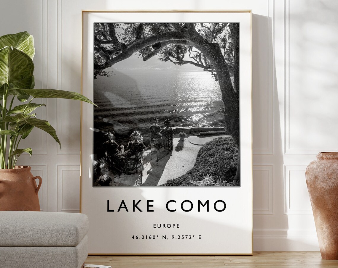 Lake Como Europe Lakeside Trees Black And White Photography Poster