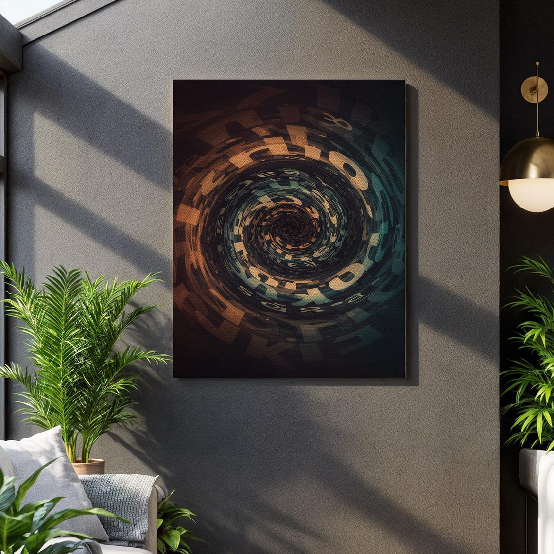Hypnotic Psychedelic Number Spiral Vortex Dark Geometric Art Print