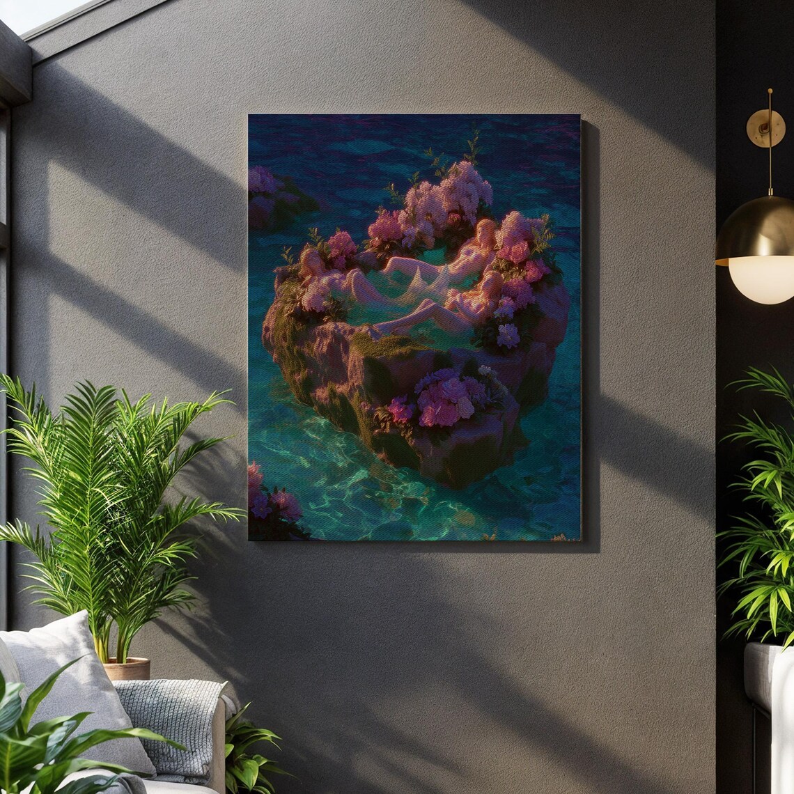 Dreamlike Floral Island Art Print, Surreal Woman