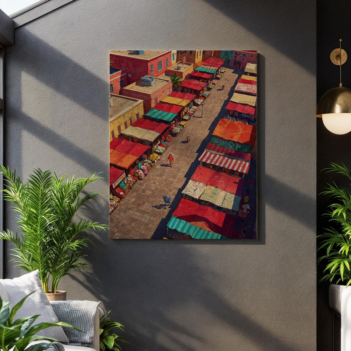 Moroccan Bazaar Market Stalls Poster Colorful Street Scene Art