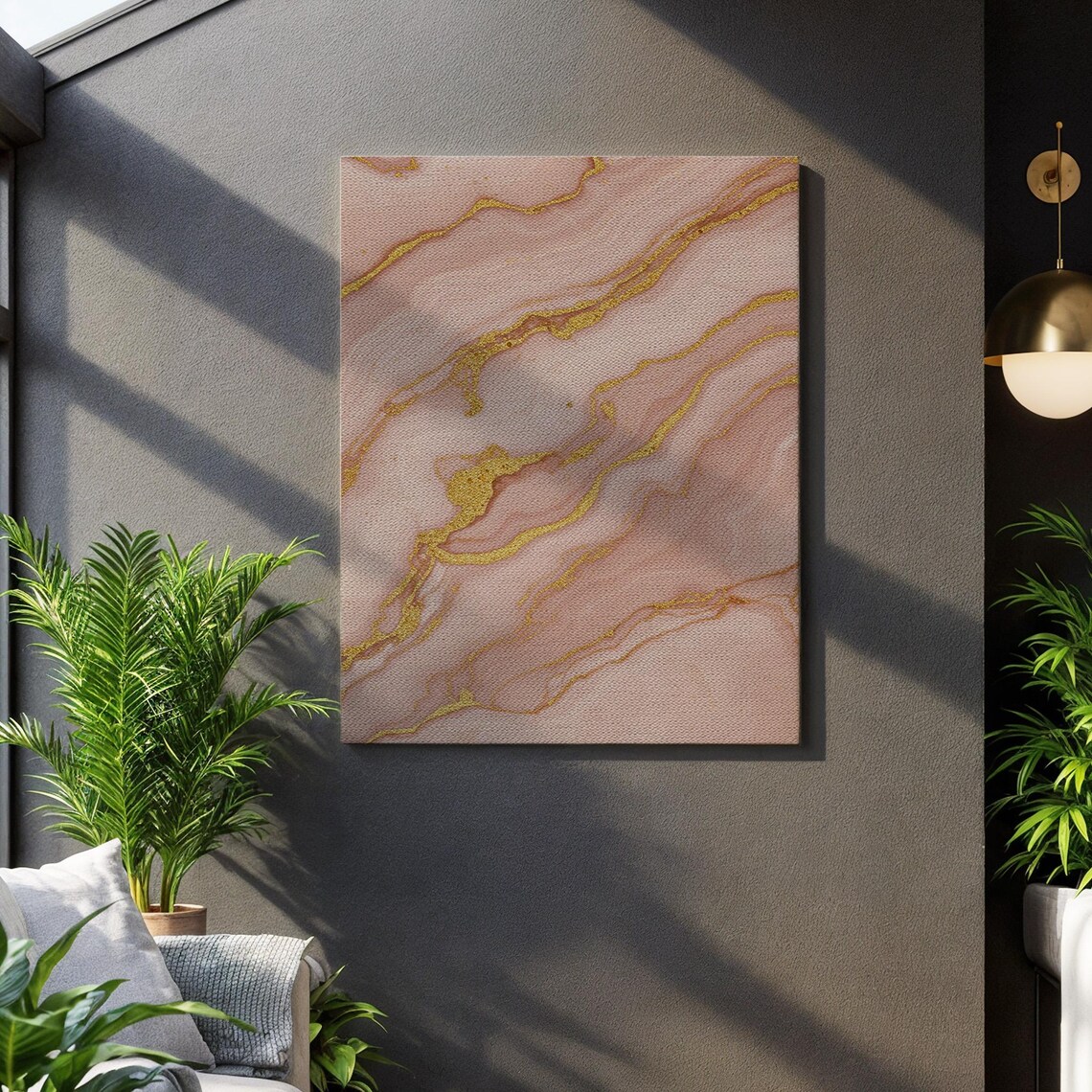 Pink Marble Texture Gold Vein Swirls Luxury Abstract Stone Decor Poster