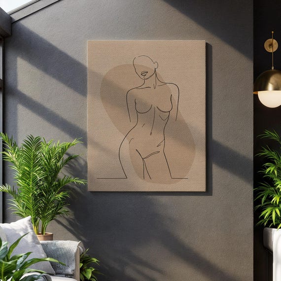 Minimalist Female Torso Body Positive Moment Framed Line Display Nude Figure Silhouette Scandinavian Home Ambiance Self Love Keepsake