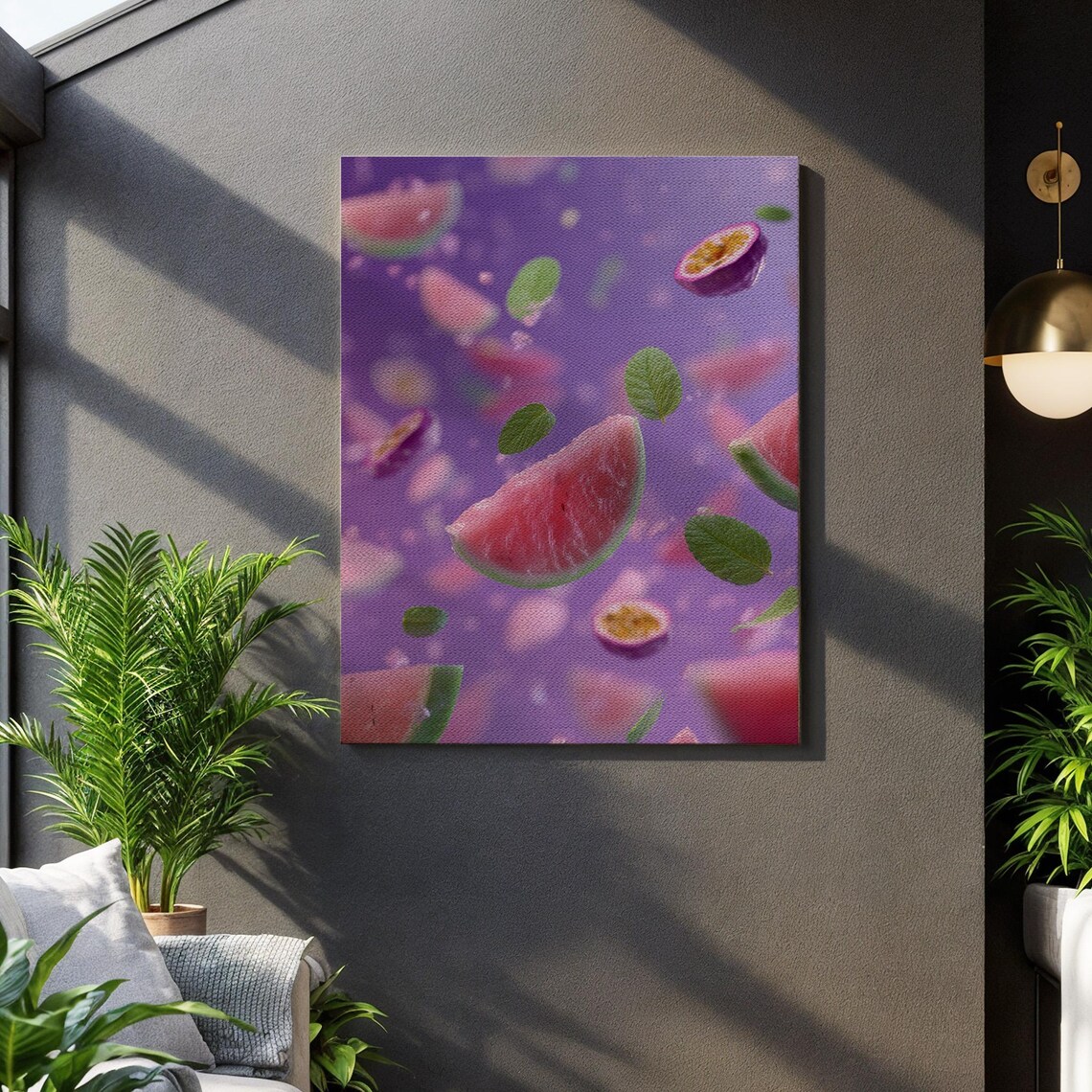 Watermelon Passion Fruit Slices Purple Kitchen Art Print Juicy Summer Fruit Decor