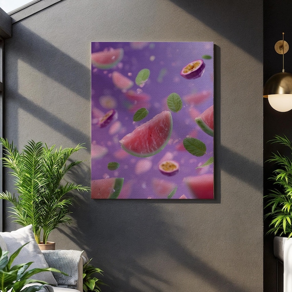 Watermelon Passion Fruit Slices Purple Kitchen Art Print Juicy Summer Fruit Decor