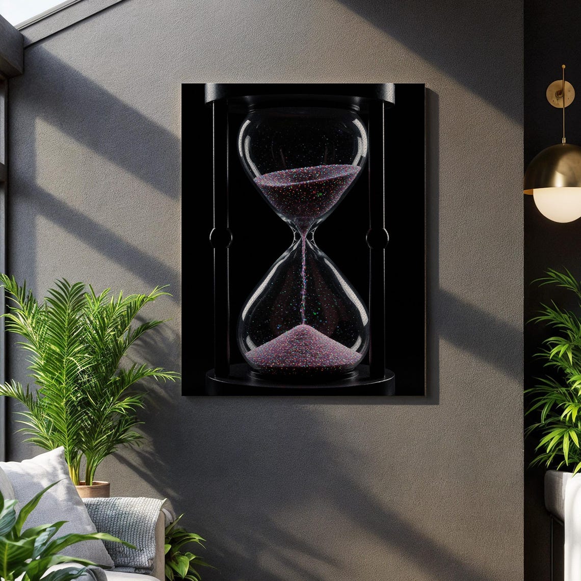 Black Hourglass Galaxy Glitter Minimalist Time Passage Art Print