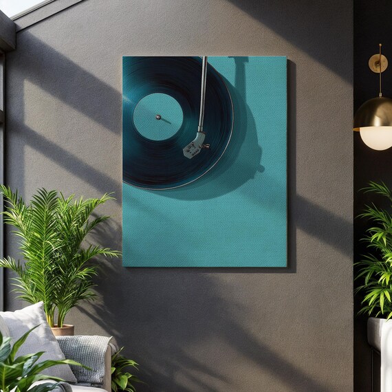 Vinyl Record Player Teal Close Up Retro Music Lover Wall Art