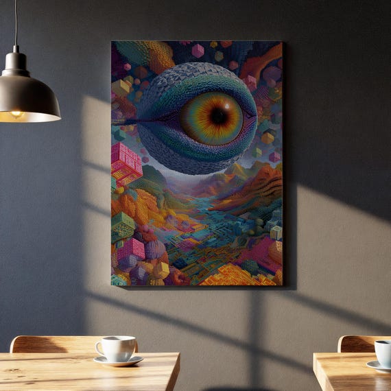 Surreal Eyeball Planet Psychedelic Scifi Art Framed Visionary Decor Trippy Landscape Canvas Abstract Space Print All Seeing Eye