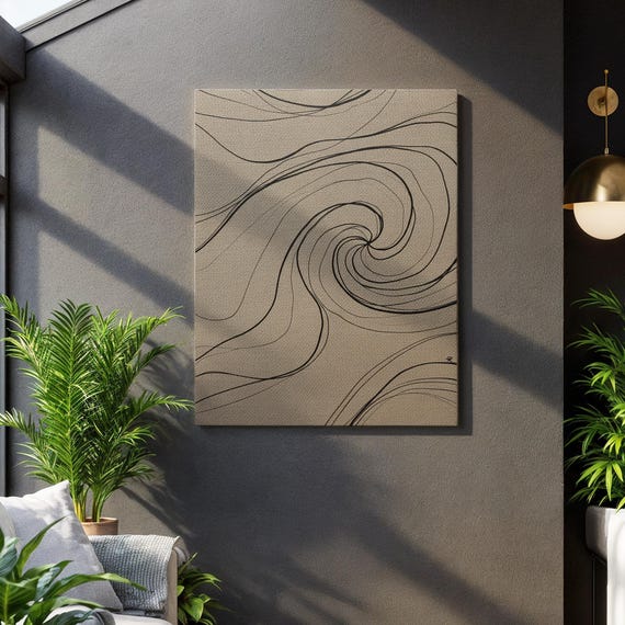 Swirling Flowing Lines Dynamic Geometric Forms Minimalist Frame Display Hypnotic Pattern Motifs Unique Home Decor Fluid Motion Ambience