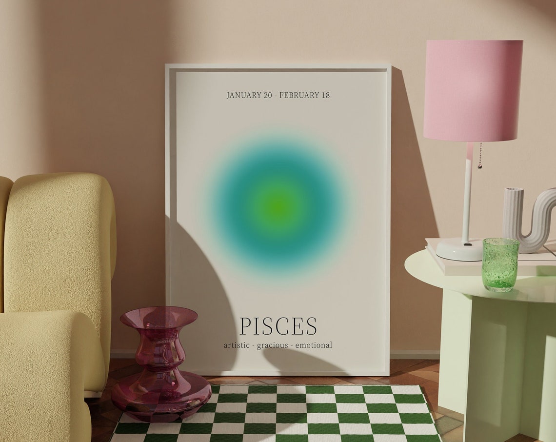 Pisces Star Sign Instant Print Zodiac Art Poster Spiritual Wall Trendy Aura Gradient