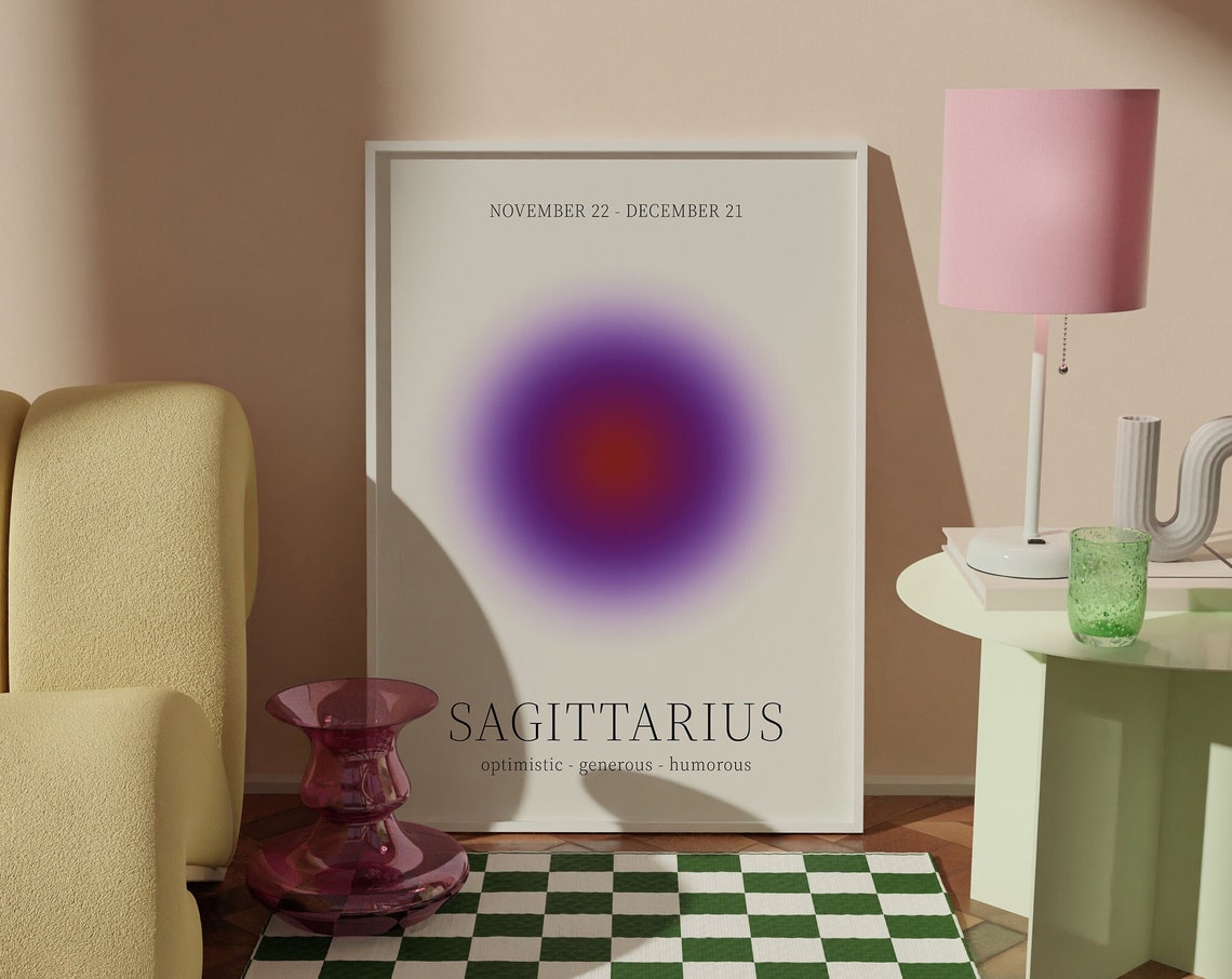 Sagittarius Star Sign Instant Print Zodiac Art Poster Spiritual Wall Trendy Aura Gradient