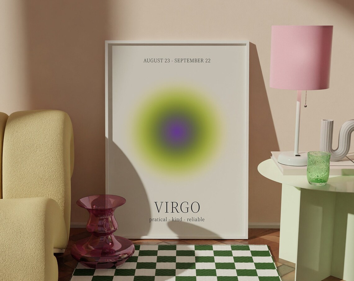 Virgo Zodiac Aura Gradient Purple Green Minimalist Spiritual Poster