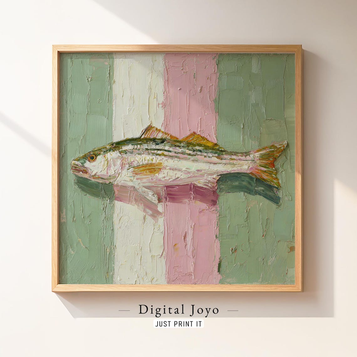 Tilefish Impasto Oil Painting Mint Blush Stripes Fish Art Poster