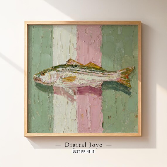 Tilefish Impasto Oil Painting Mint Blush Stripes Fish Art Poster