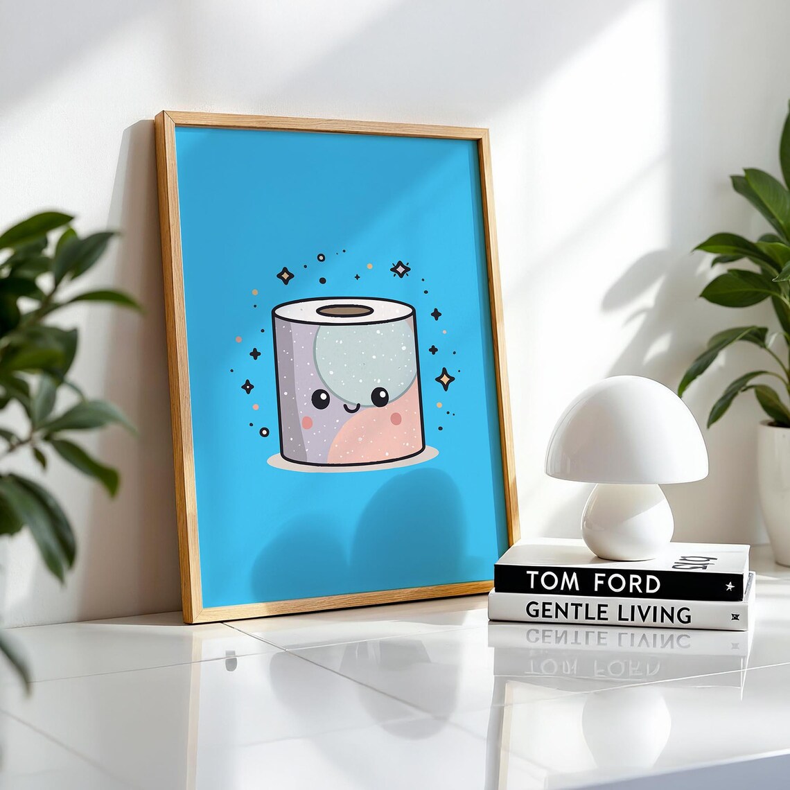 Cute Kawaii Toilet Paper Roll Sky Blue Bathroom Humor Poster