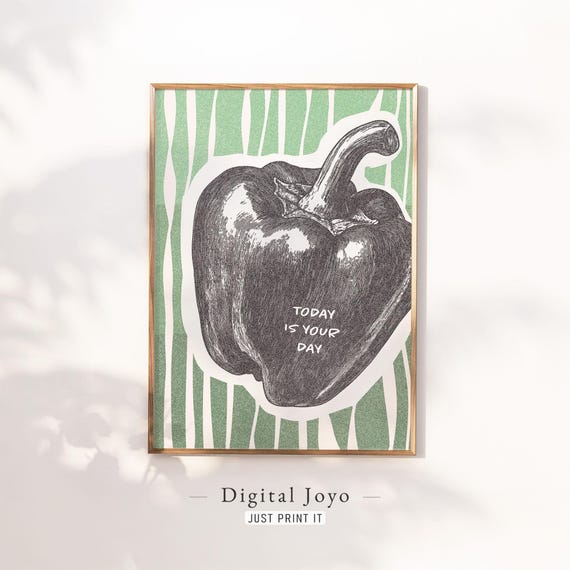 Mint White Striped Charcoal Bell Pepper Sketch