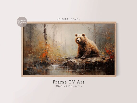 Bear In Forest Painting Abstract Fall Art For Samsung Frame Tv