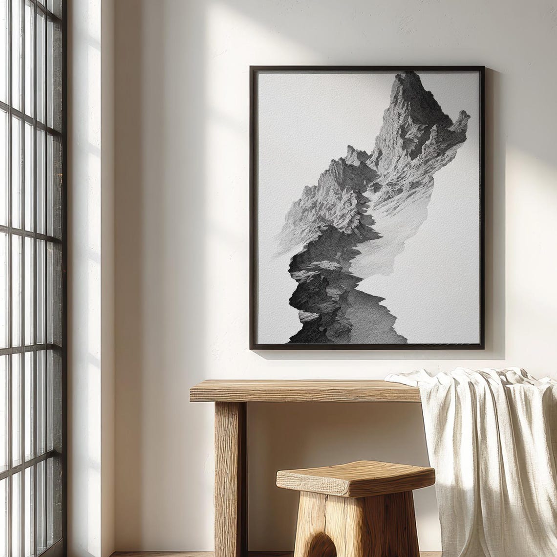 Minimal Black And White Mountain Abstract Contemporary Wall Decor