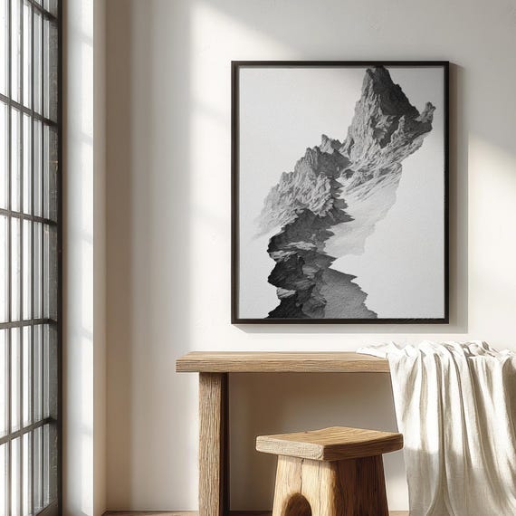 Minimal Black And White Mountain Abstract Contemporary Wall Decor