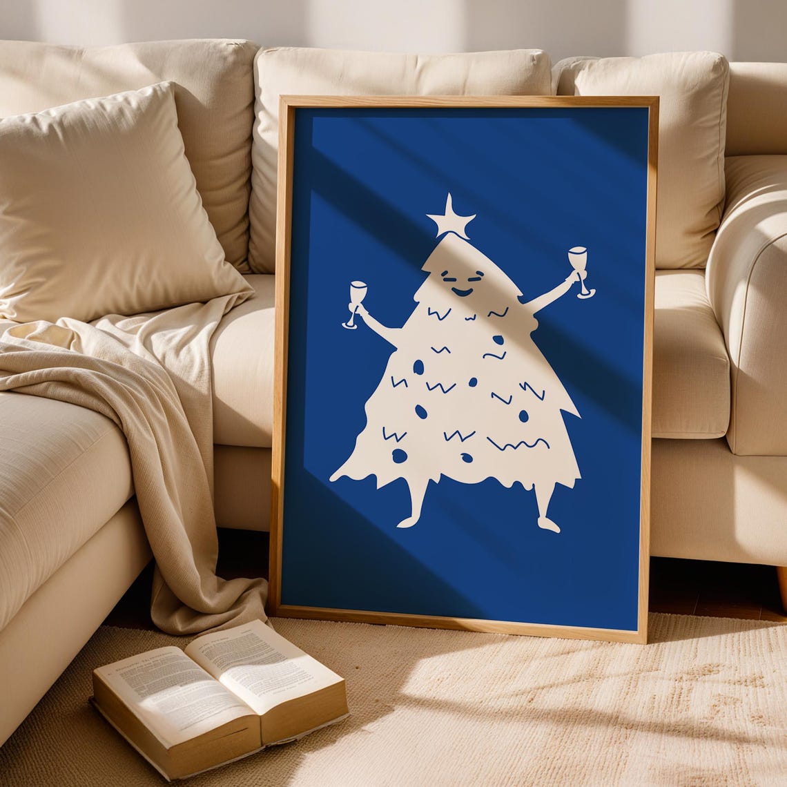 Dancing Christmas Tree Royal Indigo Blue Holiday Champagne Poster