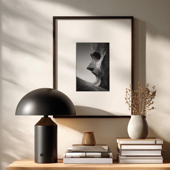 Black And White Rock Face Profile Surreal Textured Abstract Poster