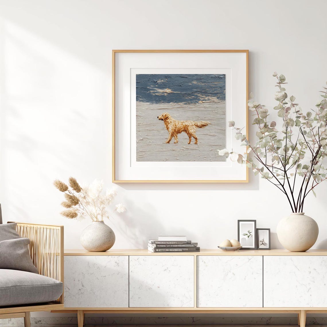 Golden Retriever Standing On Beach Textured Impasto Dog Art Poster