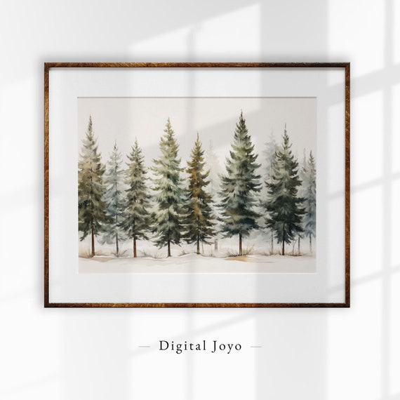 Winter Pine Tree Watercolor Print Snowy Evergreen Forest