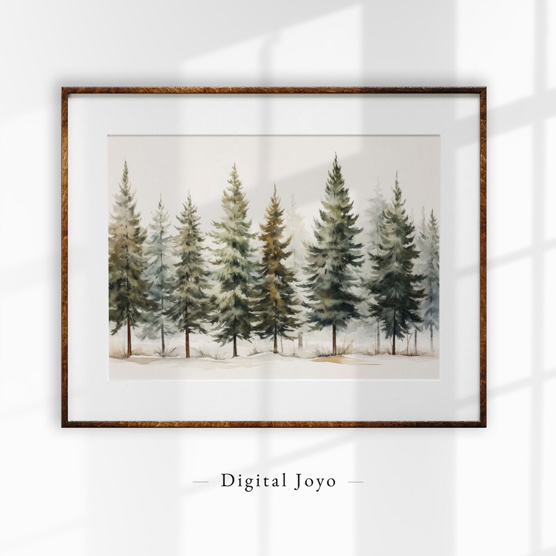 Winter Pine Trees Snowy Watercolor Evergreen Forest Landscape Print
