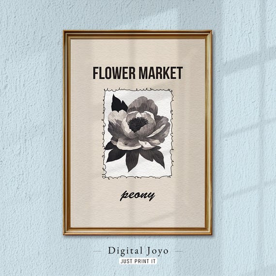 Peony Botanical Print Soft Neutral Flower Illustration