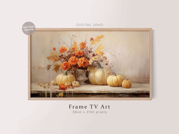 Fall Pumpkin Still Life Painting Autumn Harvest Frame TV Wall Art