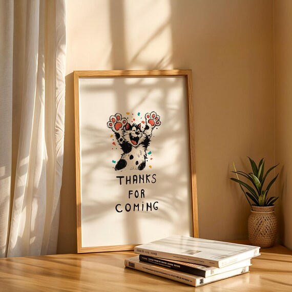 Thanks For Coming Funny Cat Cartoon Confetti Cute Party Wall Art