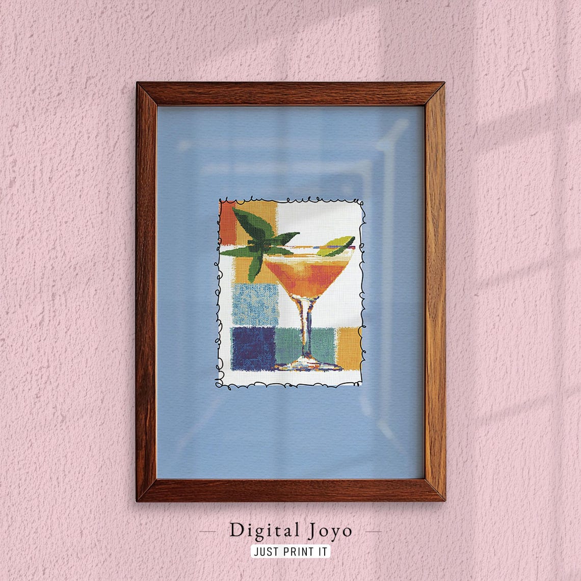 Cocktail Martini Glass Art Print Geometric Bar Patchwork Decor
