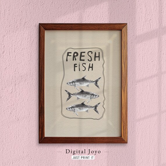 Minimalist Fish Print Neutral Coastal Wall Art
