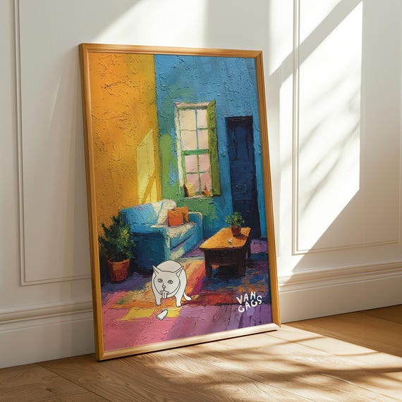 Funny Cat Wall Art Print Colorful