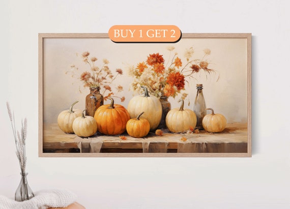 Pumpkin Still Life Frame Tv Art Fall Farmhouse Decor