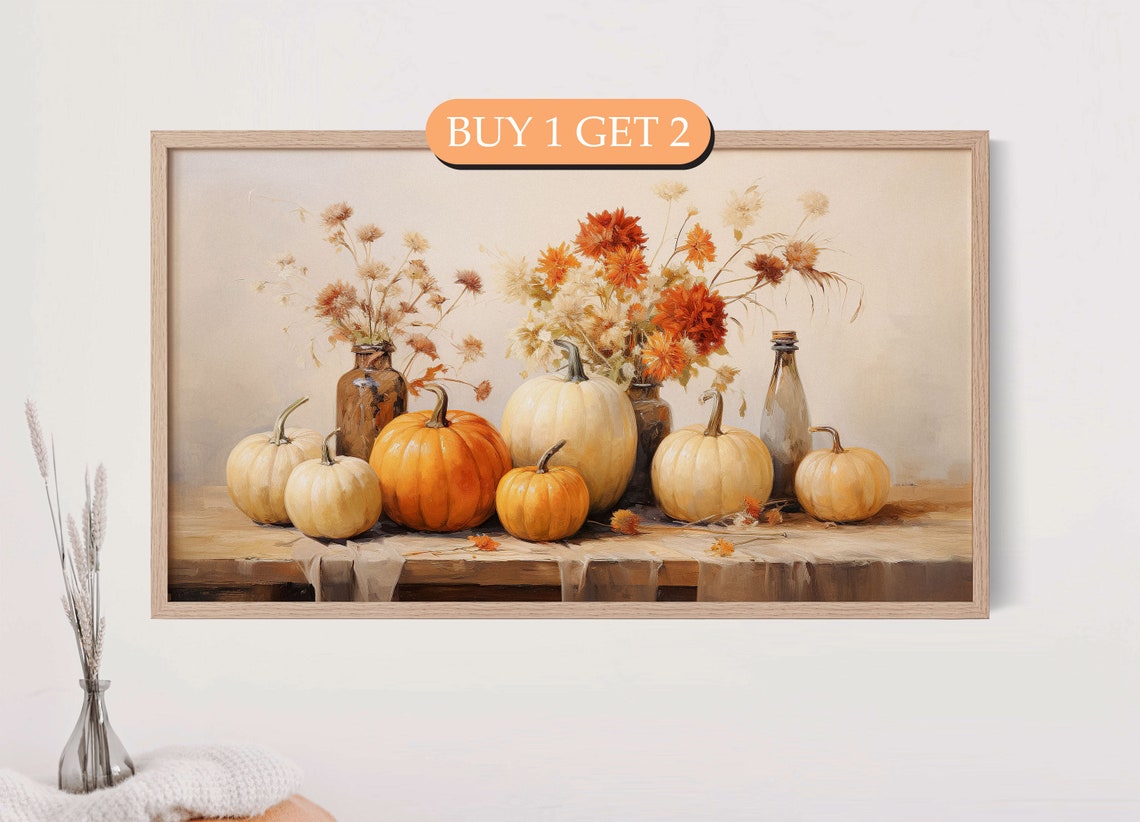 Pumpkin Still Life Frame Tv Art Fall Farmhouse Decor
