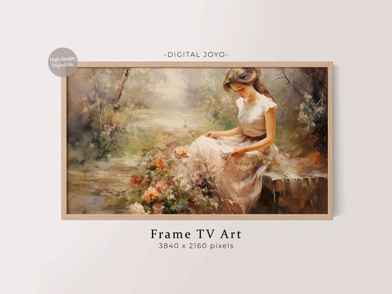 Lady in Autumn Garden Vintage Oil Painting Romantic Woman Poster
