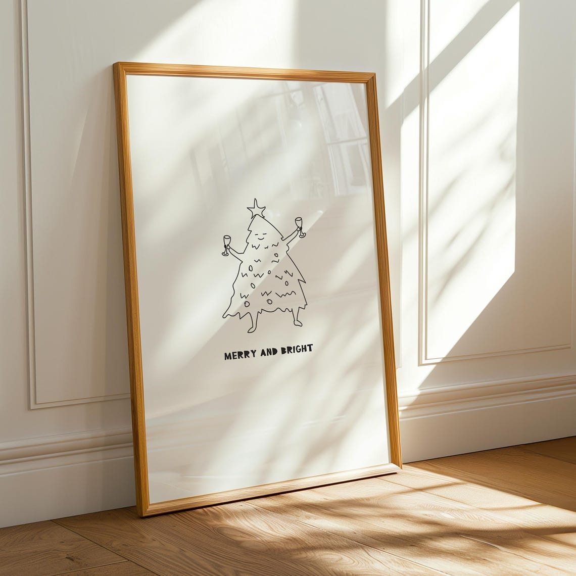 Dancing Christmas Tree Merry And Bright Line Sketch Holiday Poster