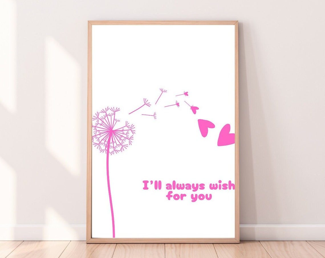 Ill Always Wish For You Pink Dandelion Hearts Make A Wish Wall Art