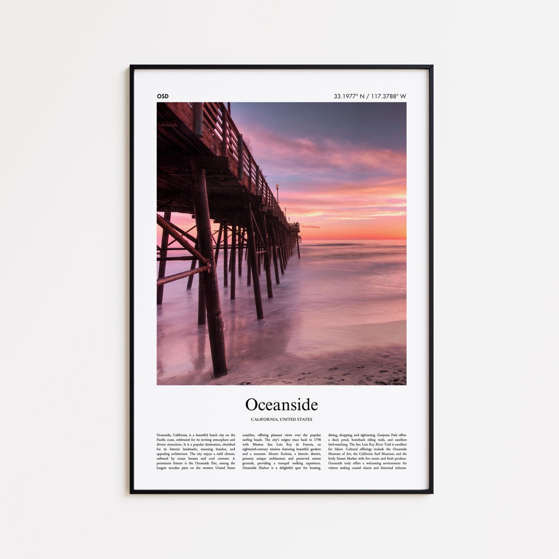 Oceanside California Pier Sunset Beach Ocean View Photo Poster