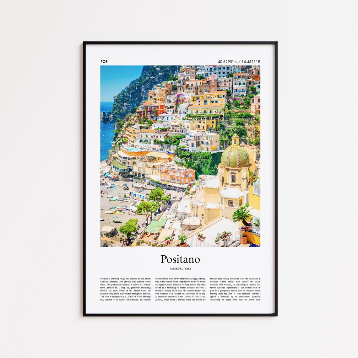 Positano Cliffside Village Amalfi Coast Salerno Italy Travel Poster