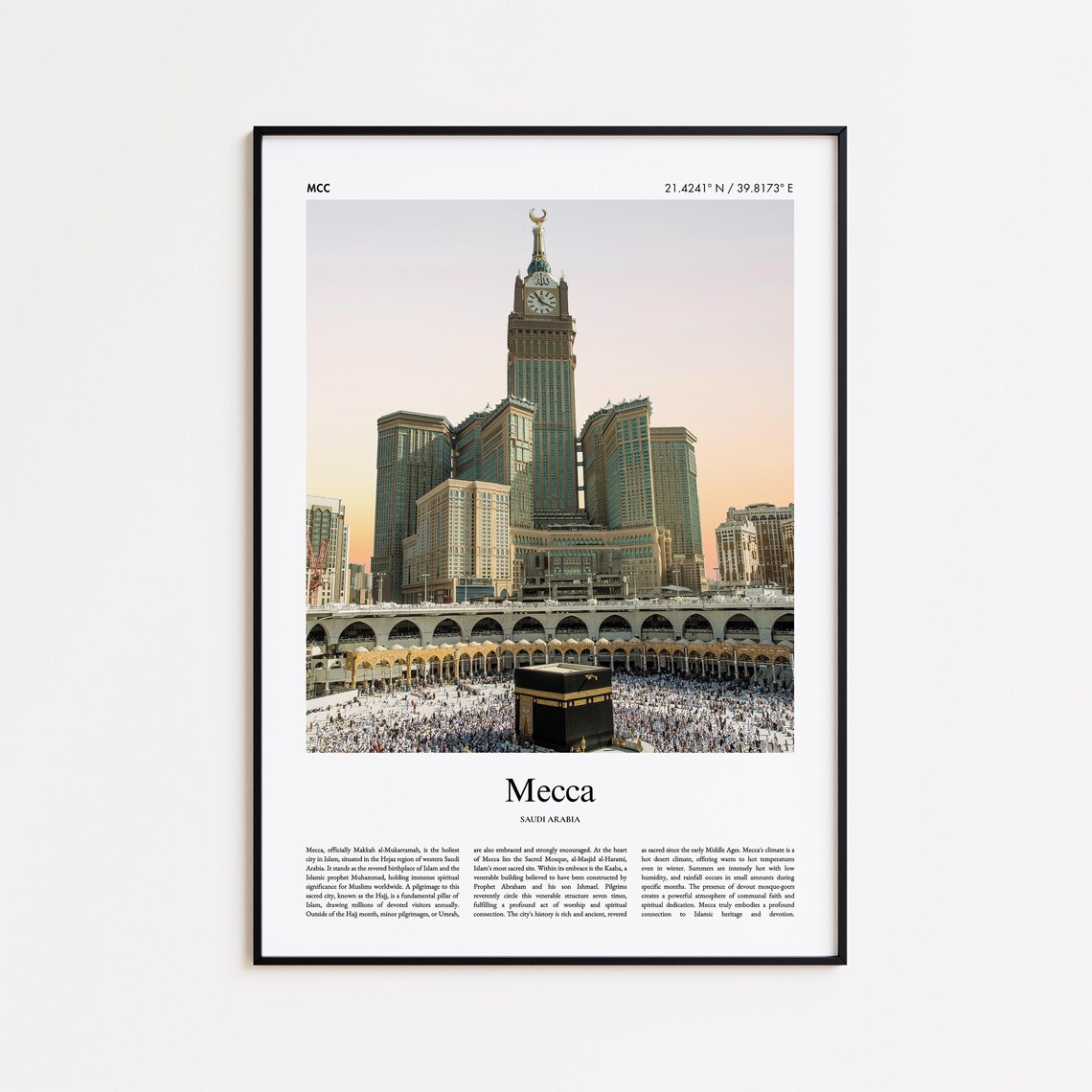 Mecca Saudi Arabia Grand Kaaba and Clock Tower Minimalist Poster